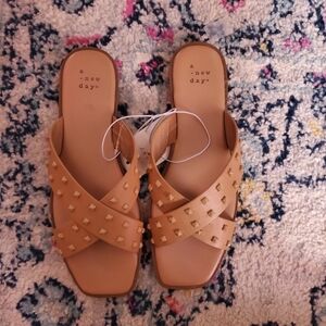 Brown studed flat sandals